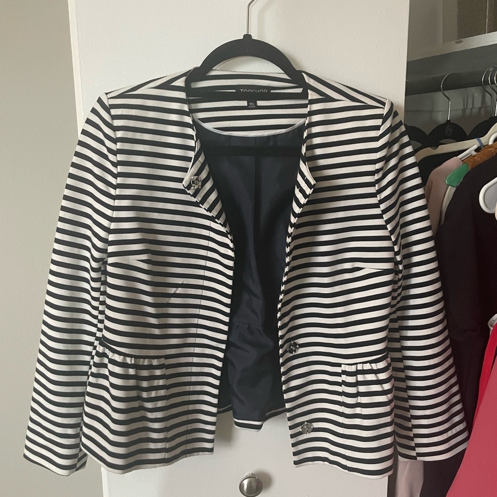 Topshop Navy and White Striped Blazer/Jacket Size US 4